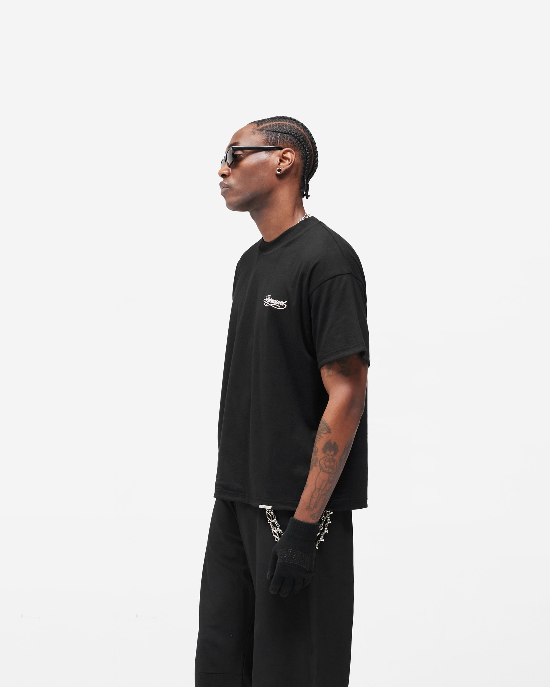 Dual Layer Script T-Shirt - Jet Black