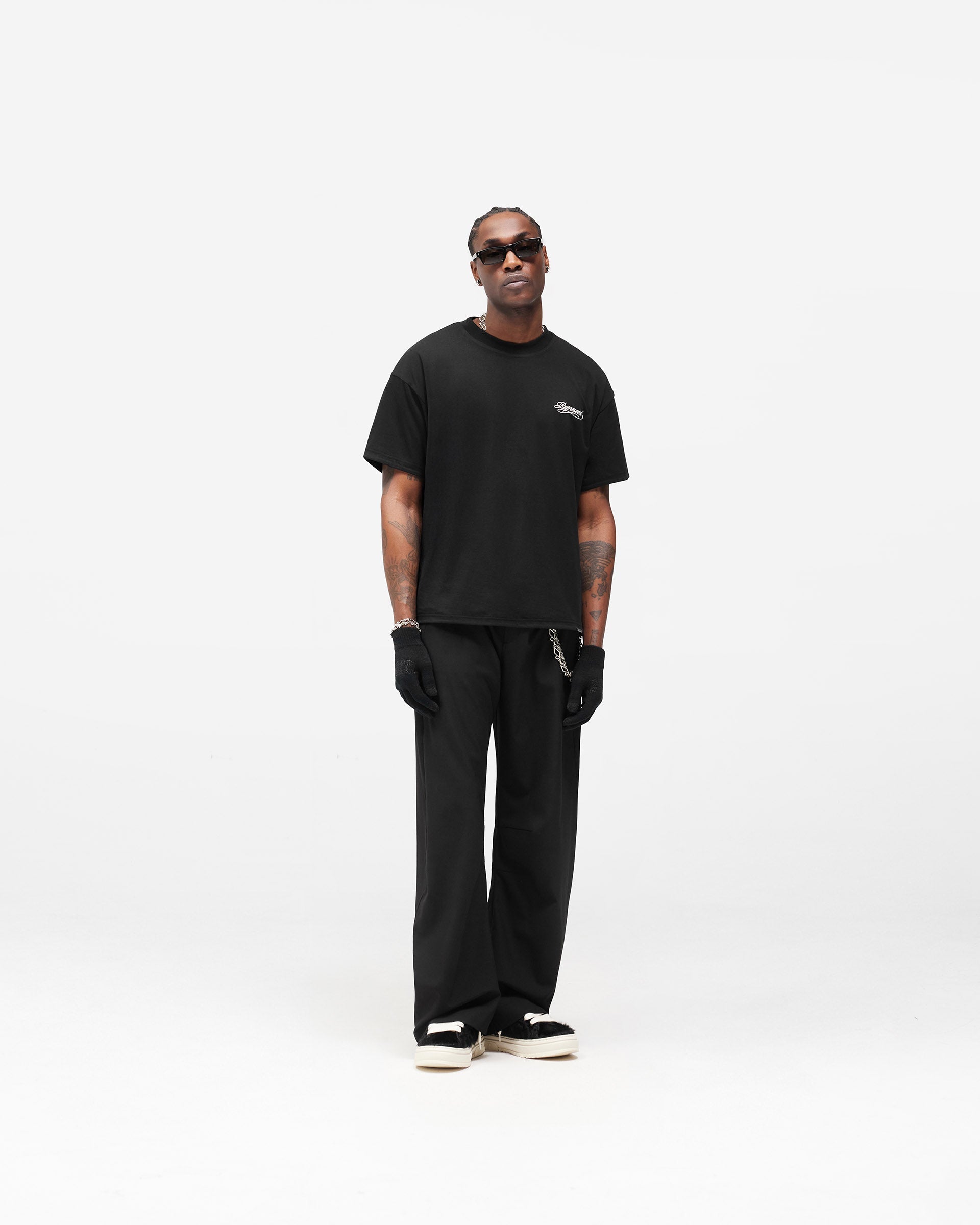 Dual Layer Script T-Shirt - Jet Black