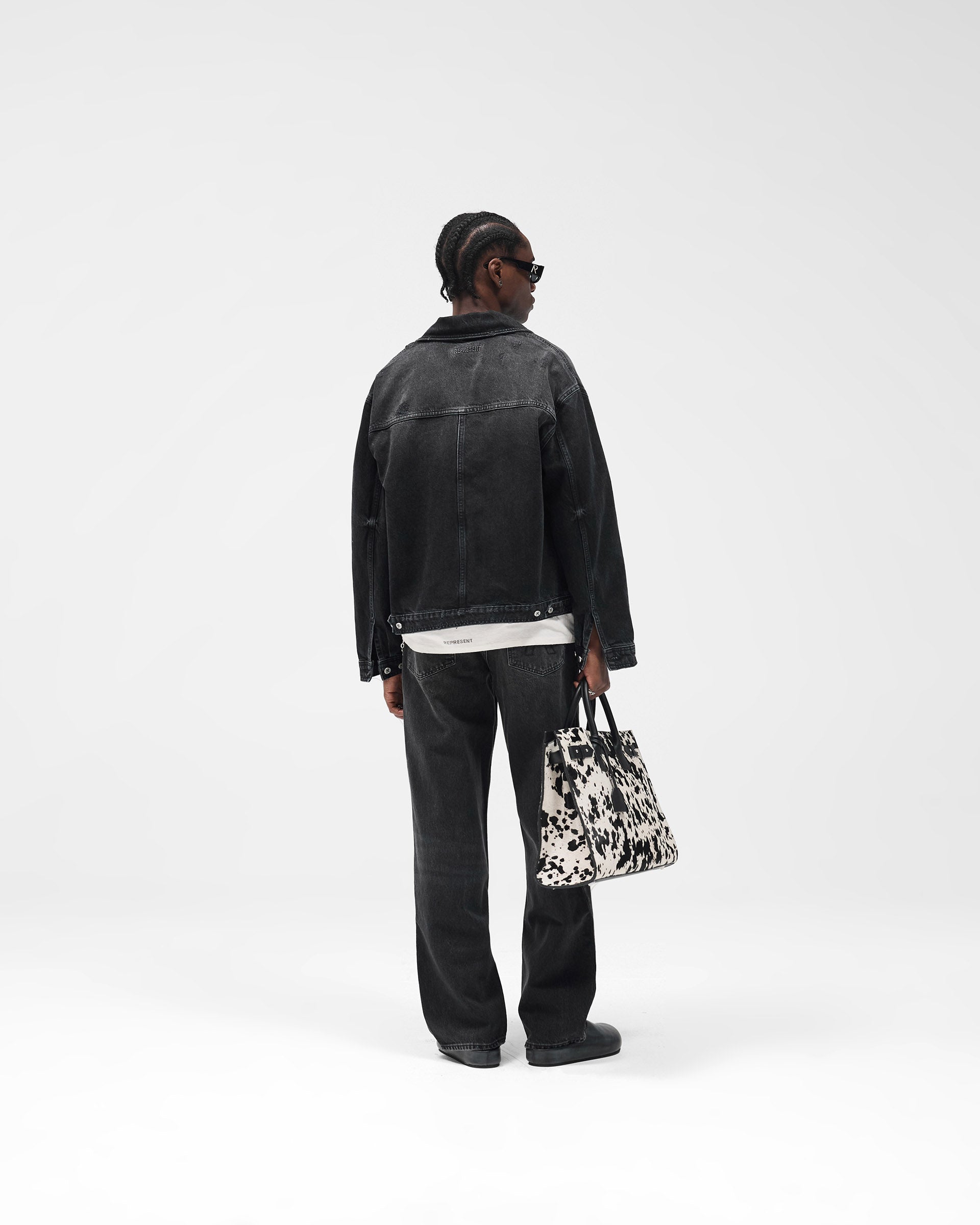 Collared Denim Jacket - Aged Black