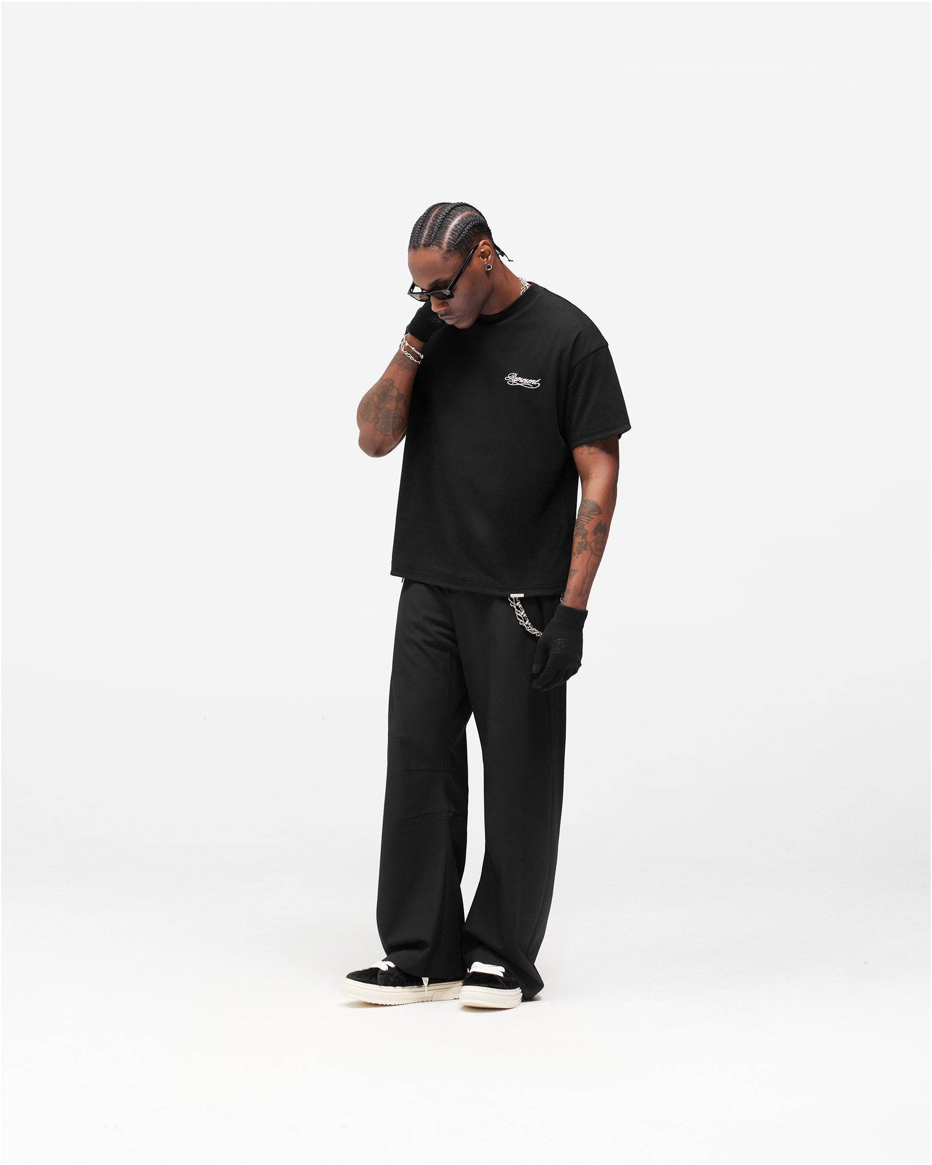 Dual Layer Script T-Shirt - Jet Black