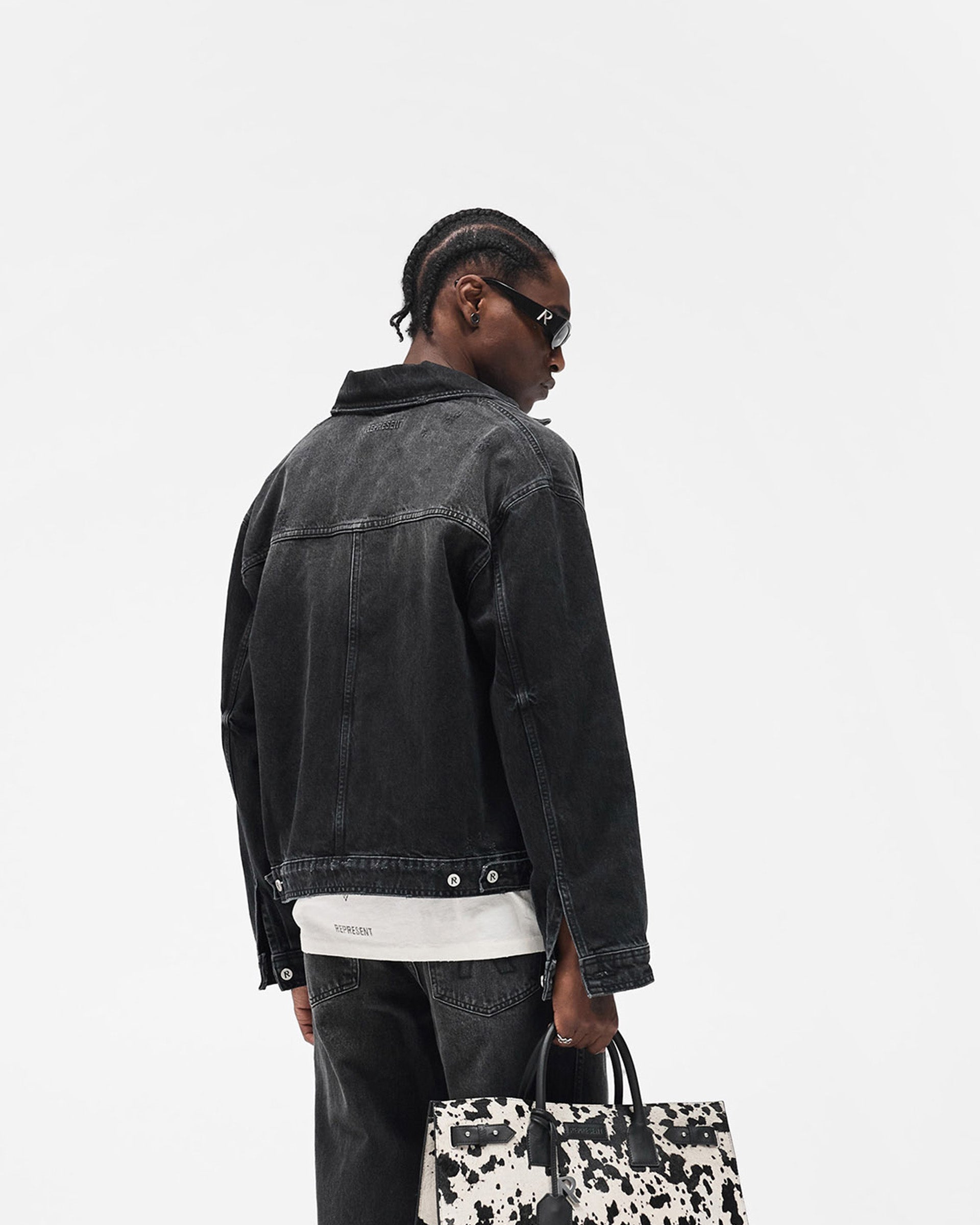 Collared Denim Jacket - Aged Black