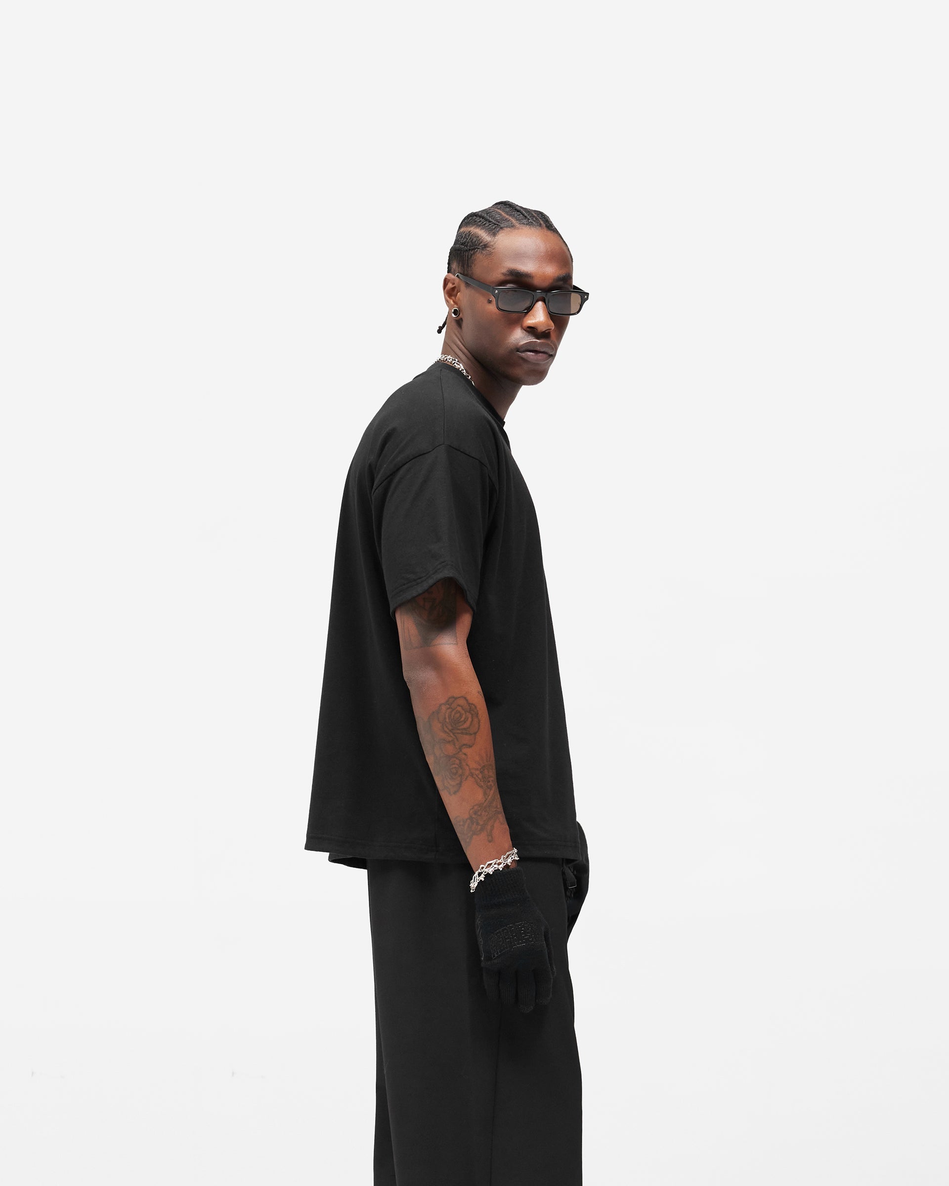 Dual Layer Script T-Shirt - Jet Black